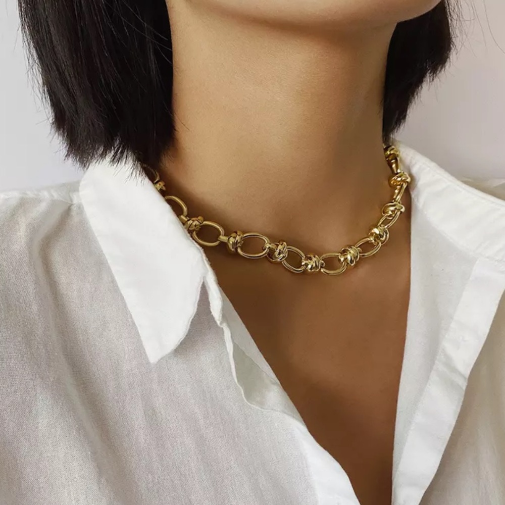 NEW 18K GOLD LAYERED THICK CHAIN CHOKER NECKLACE - Picture 2 of 10